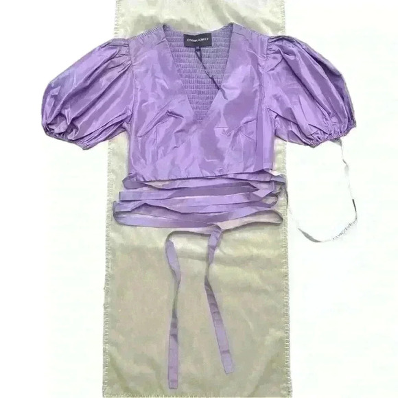 Cynthia Rowley Women's Taffeta Silk Smocked Top Purple Sizes XS, M, L, NWT $325 - Picture 6 of 8